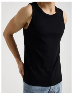Grab Jersey Rib Singlet in Black
