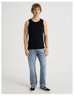Grab Jersey Rib Singlet in Black