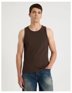 Grab Jersey Rib Singlet in Brown