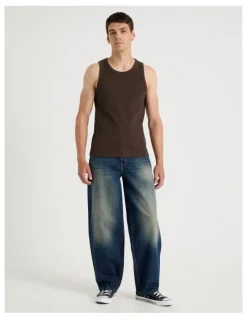 Grab Jersey Rib Singlet in Brown