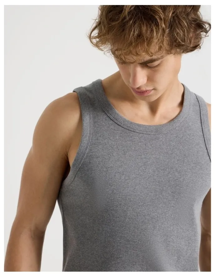 Grab Jersey Rib Singlet in Charcoal