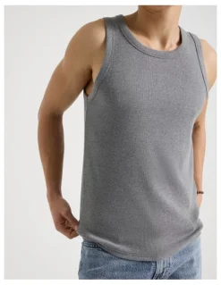 Grab Jersey Rib Singlet in Charcoal