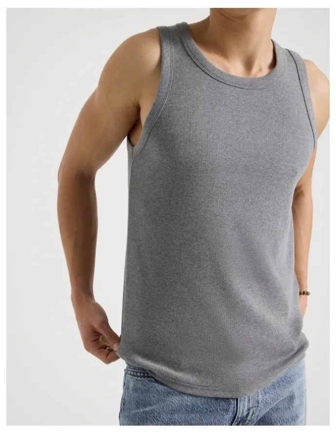 Grab Jersey Rib Singlet in Charcoal