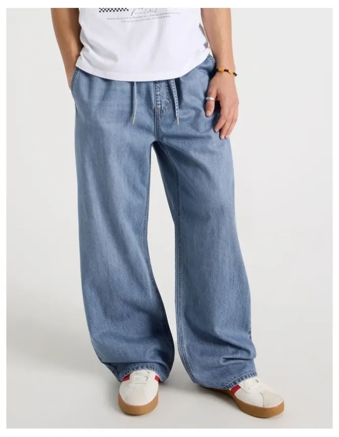 Grab Lyocell Blend Elastic Waist Jeans in Mid Blues