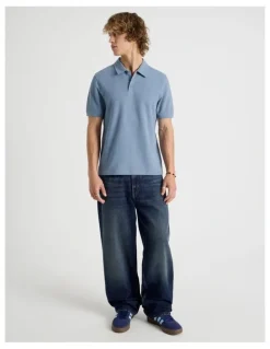 Grab Short Sleeve Textured Polo in Mid Blues