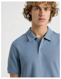 Grab Short Sleeve Textured Polo in Mid Blues