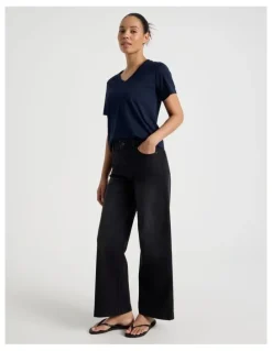 GRAB Wide Leg High Rise Jeans in Washed Black