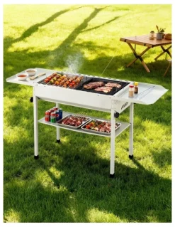 Grillz Portable BBQ Grill With Stainless Steel Racks & Pans in Beige