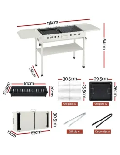 Grillz Portable BBQ Grill With Stainless Steel Racks & Pans in Beige