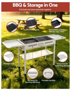 Grillz Portable BBQ Grill With Stainless Steel Racks & Pans in Beige