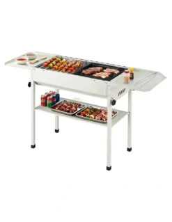 Grillz Portable BBQ Grill With Stainless Steel Racks & Pans in Beige