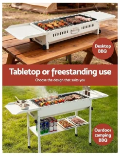 Grillz Portable BBQ Grill With Stainless Steel Racks & Pans in Beige