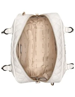 Guess Atabey Box Satchel Bag in Off White