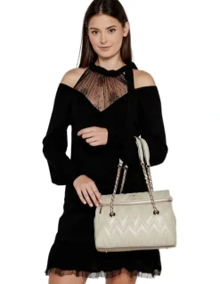 Guess Eda 3 Compartment Satchel Bag in Taupe