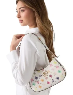 Guess Emelie Logo Top Zip Shoulder Bag in White