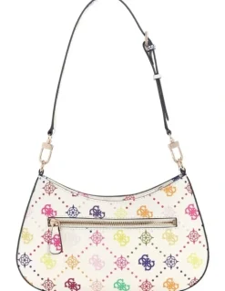 Guess Emelie Logo Top Zip Shoulder Bag in White