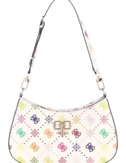 Guess Emelie Logo Top Zip Shoulder Bag in White