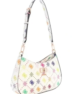 Guess Emelie Logo Top Zip Shoulder Bag in White