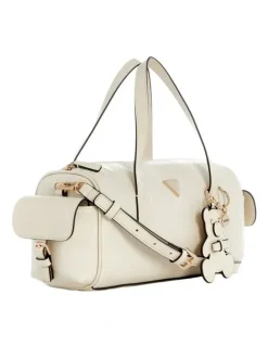 Guess Kassie Small Satchel Bag in Off White