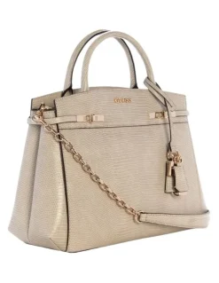 Guess Melinda Triple Compartment Satchel Bag in Light Taupe