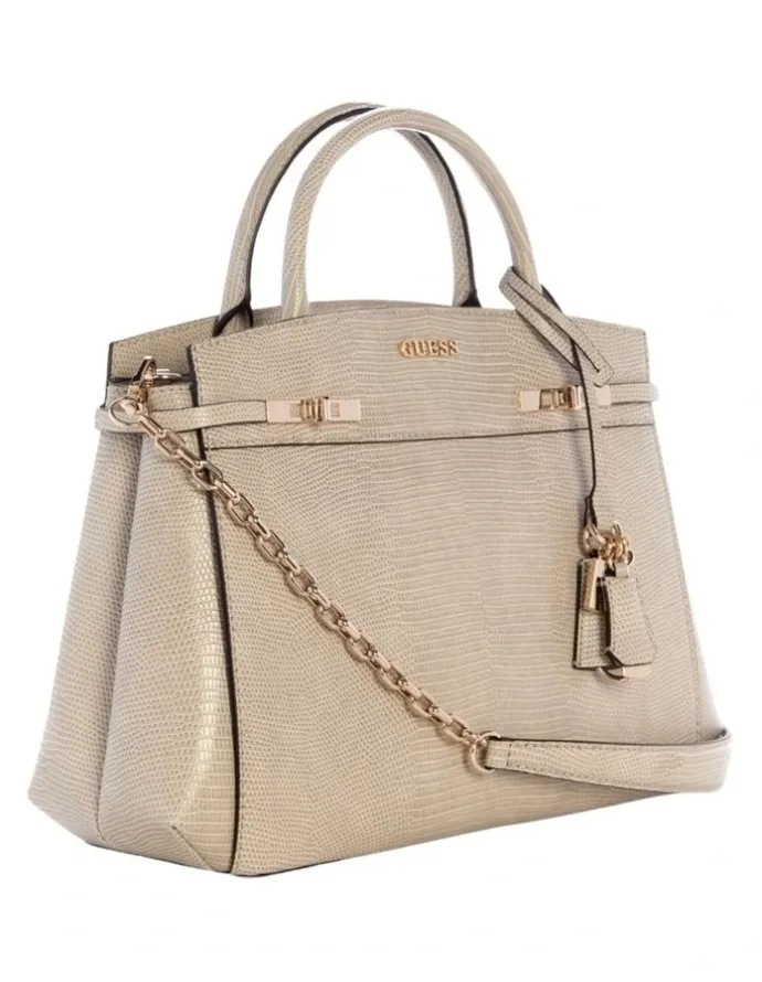 Guess Melinda Triple Compartment Satchel Bag in Light Taupe