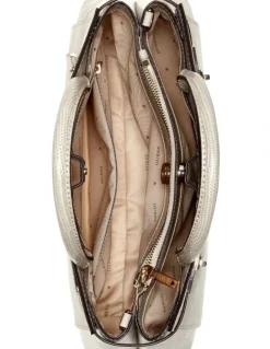 Guess Melinda Triple Compartment Satchel Bag in Light Taupe