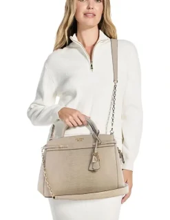Guess Melinda Triple Compartment Satchel Bag in Light Taupe