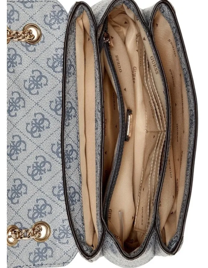 Guess Noelle Convertible Crossbody Flap Bag in Slate Logo