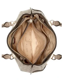 Guess Zarela Luxury Satchel Bag in Dark Taupe Logo