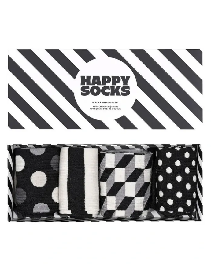 Happy Socks 4Pk Classic Sock Gift Set In Black/white
