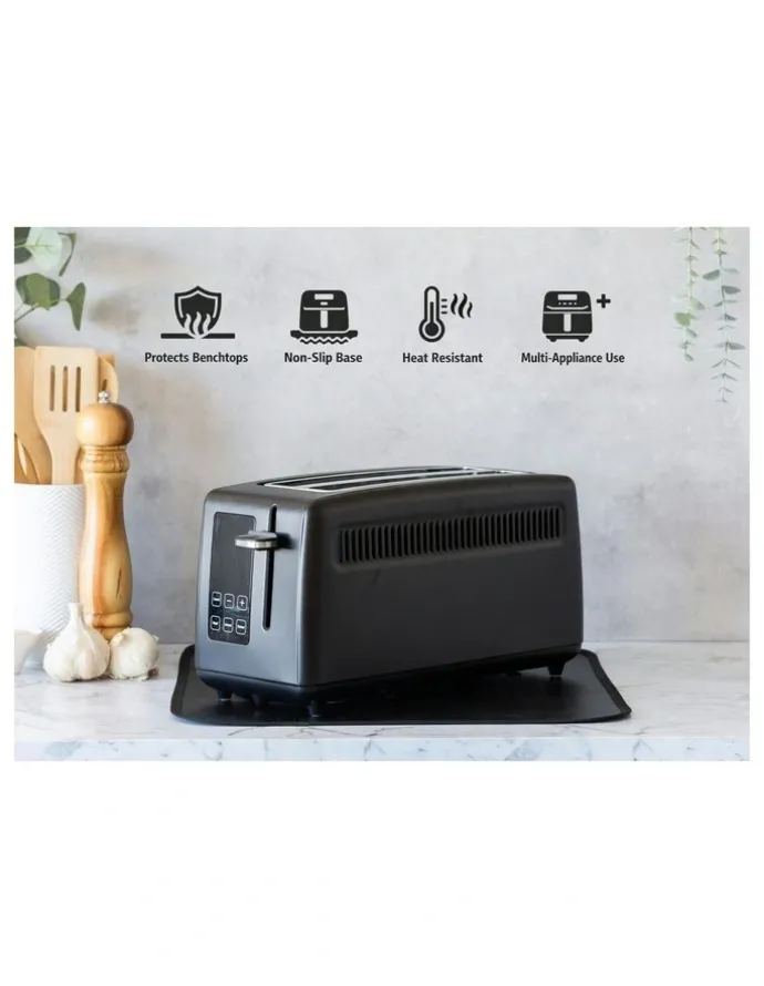 HEALTHY CHOICE Non-Slip Heat-Resistant Air Fryer Benchtop Protector Mats Pack Of 2 40cm x 40cm in Black