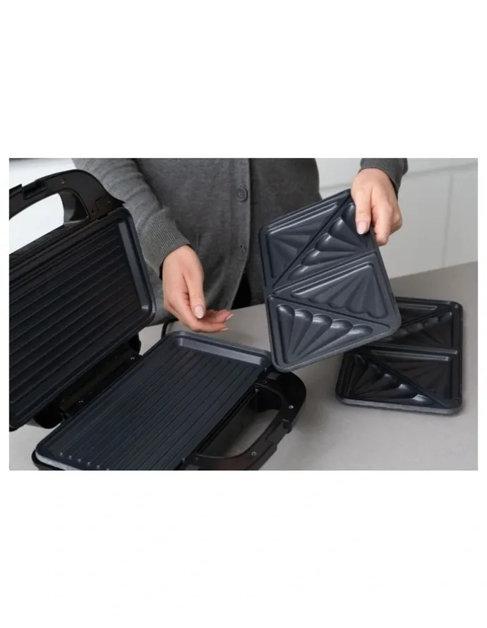 Healthy Choice Sandwich Press with 3 Interchangeable Plates in Silver