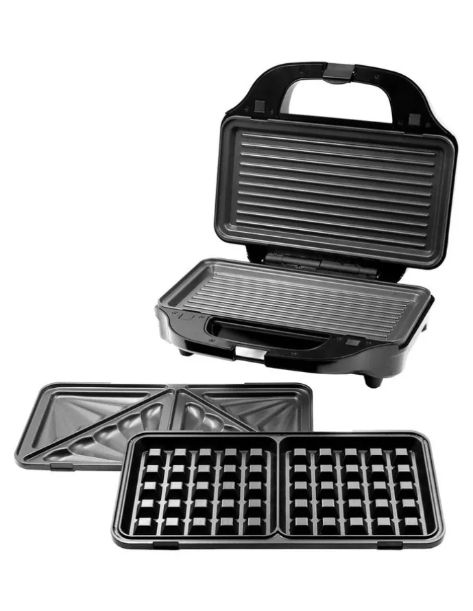 Healthy Choice Sandwich Press with 3 Interchangeable Plates in Silver
