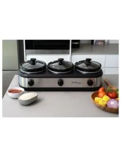Healthy Choice 405W 3-Pot Slow Cooker 2.5L Capacity with 3 Warming Settings in Silver
