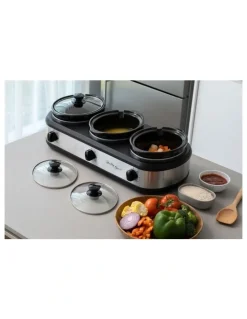 Healthy Choice 405W 3-Pot Slow Cooker 2.5L Capacity with 3 Warming Settings in Silver