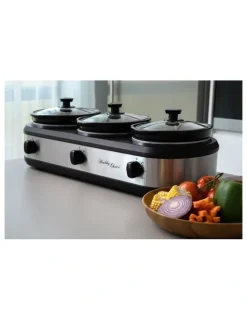 Healthy Choice 405W 3-Pot Slow Cooker 2.5L Capacity with 3 Warming Settings in Silver