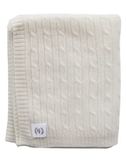 Heirloom Cashmere Cashmere Cable Knit Blanket in Cream