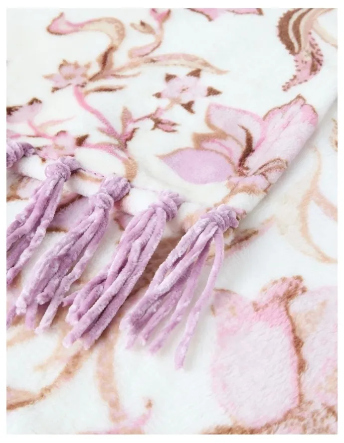 Heritage Chenille Fringe Blanket in Blush Floral Print