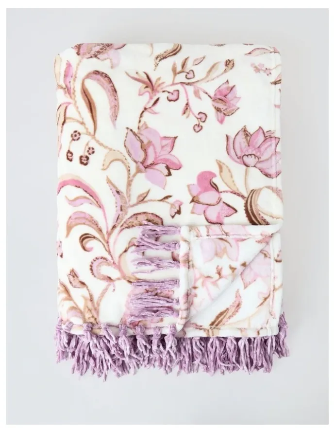 Heritage Chenille Fringe Blanket in Blush Floral Print