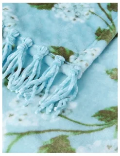 Heritage Chenille Fringe Blanket in Blue Floral Print