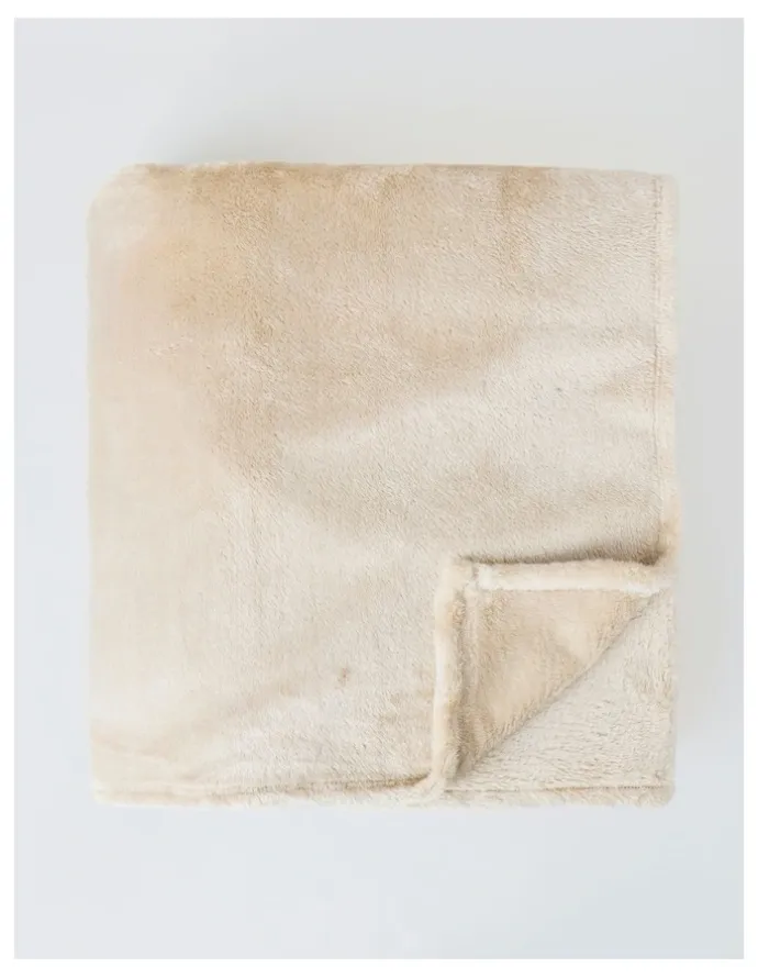 Heritage Faux Fur Blanket in Tan