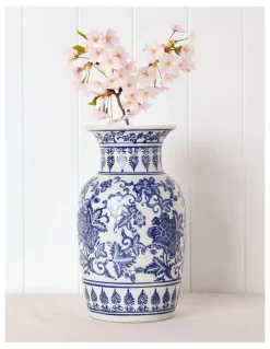 Heritage Hand Painted Tall Ginger Jar Vase in Blue 35cm