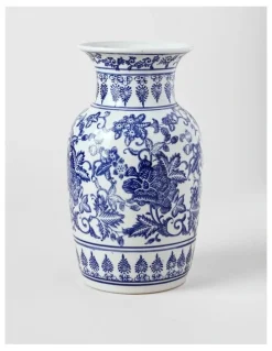 Heritage Hand Painted Tall Ginger Jar Vase in Blue 35cm