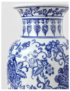 Heritage Hand Painted Tall Ginger Jar Vase in Blue 35cm