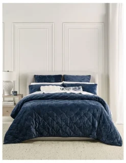 Heritage Monet Quilted Velvet Coverlet in Navy