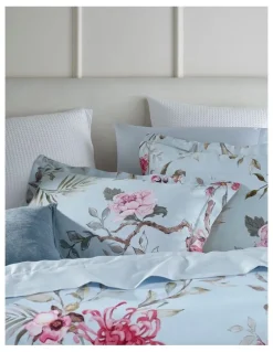 Heritage Rozala Cotton Sateen Quilt Cover Set in Light Blue