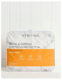 Heritage Wool Cotton Mattress Protector in White
