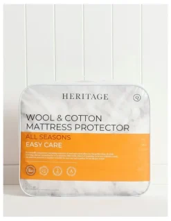 Heritage Wool Cotton Mattress Protector in White