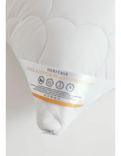 Heritage Wool Cotton Pillow Protector in White