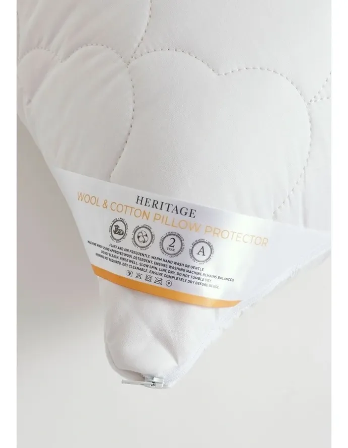 Heritage Wool Cotton Pillow Protector in White